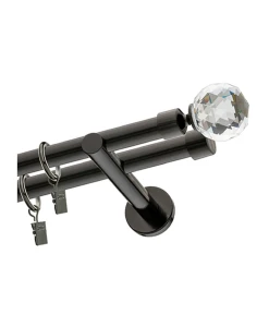 Karnisz czarny podwójny 19+ 19mm Crystal